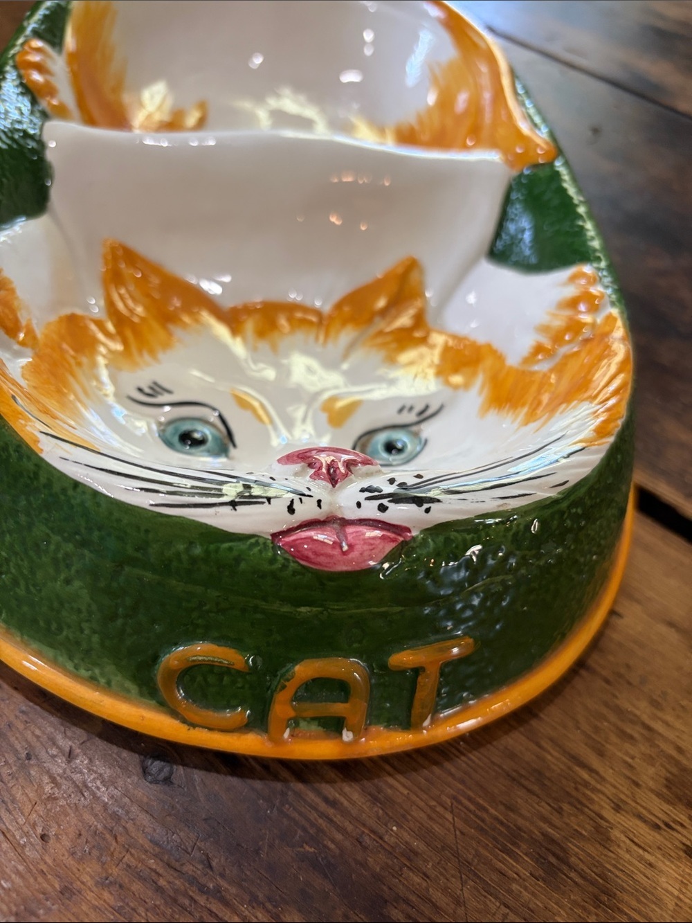 Whimsical Mid Century Modern Italian Ceramic Cat Food and Water Bowl - Picture 3 of 8